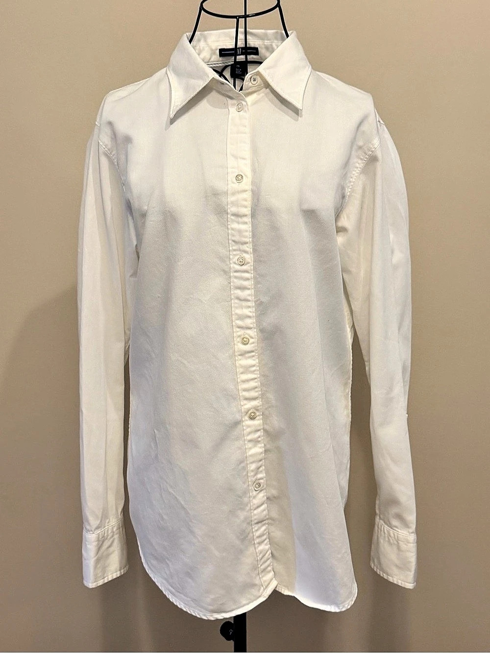 GAP Women's White Solid Woven Cotton Collared Long Sleeve Button-Up Shirt 14